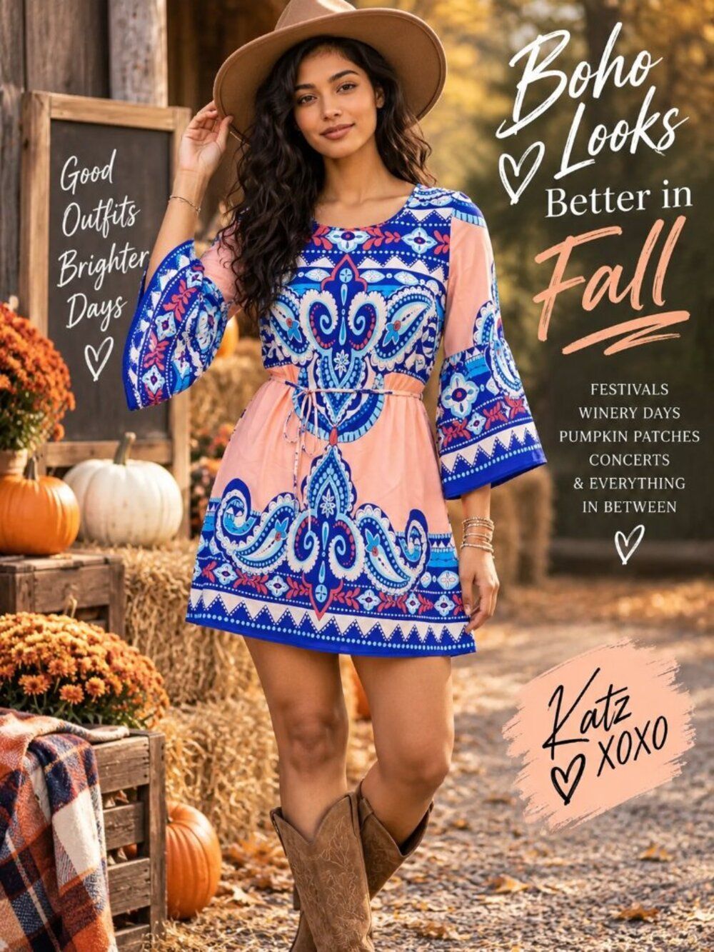 Filly Flair Paisley Mini Dress Small Peach Blue Boho Bell Sleeve Tie Back NWT